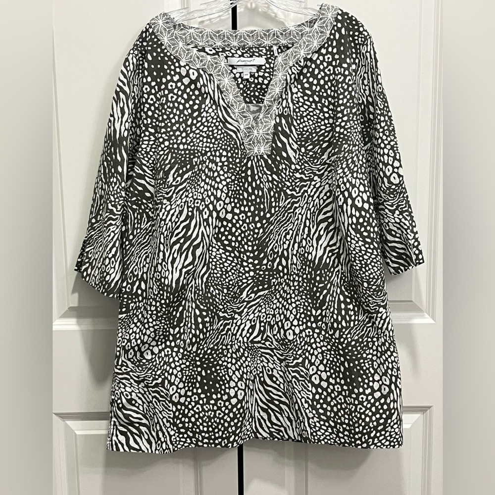 Foxcroft Wrinkle Free Leopard Animal Print Tunic Top Cotton Women’s Plus 18W